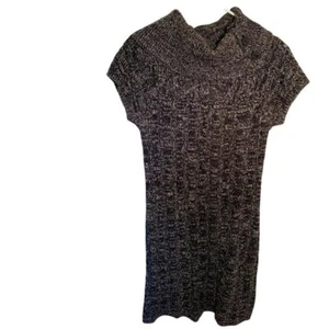 AGB Women’s Size Medium Cowl Neck Sweater Dress Short Sleeve Black Gray Button - Picture 1 of 10