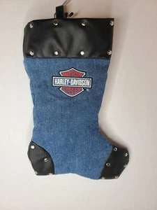 Vintage Harley Davidson Motorcycles Christmas Stocking 2001 Denim~Studded ~ 15" - Picture 1 of 10