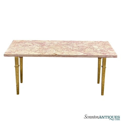 Vintage Hollywood Regency Pink Marble & Brass Coffee Side Table Cover