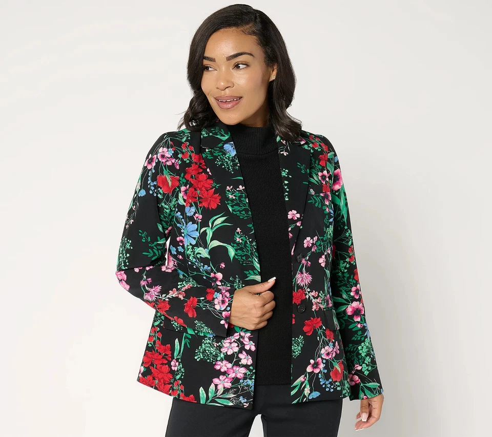 Blazer Joan Rivers Estampado Floral Elástico Sarga-Negro Floral-2X A676525 NUEVO Foto 1 de 1