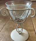 Cream Metal Shabby Chic Butterfly & Leaf Candle Holder Crackle Glass