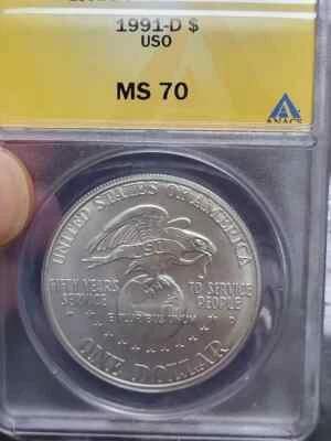 1991 USO MS70 ANACS Commemorative 90% Silver Dollar *PERFECT* BLAST  WHITE - Image 1 of 3