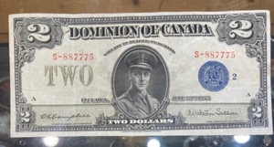 BANKNOTE DOMINION OF CANADA 1923 $2 TWO DOLLARS #S-887775 Nice Seirl # BLUE SEAL - Picture 1 of 2