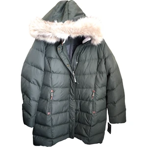 Ralph Lauren Women's XXL Down Feather Puffer Coat Faux Fur Hooded Green NWT - Picture 1 of 22