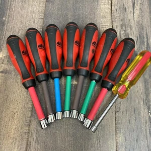 Mac Tools 8pc Metric Nut Driver Set ND95805 ND95800 Mixed Set MM & STD + 1/4 Red - Picture 1 of 5
