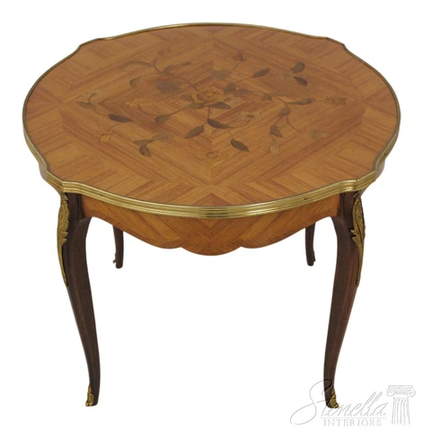 58574EC: French Louis XV Style Round Inlaid Coffee Cocktail Table Cover