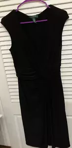 Vestido jersey acanalado negro Lauren Ralph Lauren para mujer talla 8 cuello en V - Imagen 1 de 7