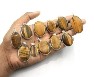 Lote de 10 piezas colgantes bisel enchapados en plata 925 ojo de tigre ~ joyería boho ~ regalo de Navidad ~ - Imagen 1 de 3