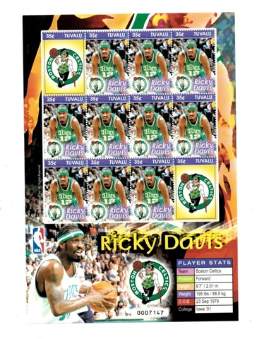 Tuvalu 2006 - NBA Boston Celtics - Ricky Davis - Sheet of 12 Stamps - MNH Cover