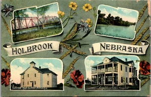 Vtg 1910s Multiview Republican River Bridge High School Holbrook NE Postcard - Picture 1 of 2