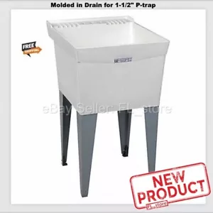 Slop Sink Utility Wash Tub White Floor Standing Laundry Room Garage Bath NEW - Picture 1 of 12