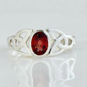 Ring Knot Silver Celtic 925 Sterling Garnet Round Multiple Jewelry Trinity Gift - Picture 1 of 9