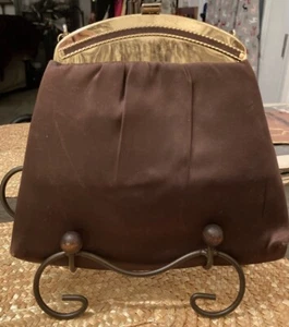 Vintage Satin Fabric Hand Bag, Gold Clasp & Chain Handle 7.5”x8” Chain Drop 15” - Picture 1 of 13