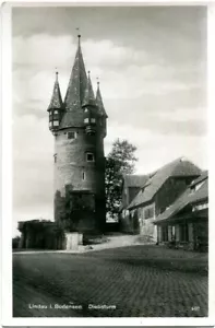 Cartolina fotografica Lindau / Lago di Costanza Diebturm, strada anni '30 - Foto 1 di 1