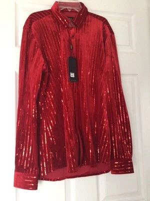 PHIX LONDON BASED MENS RED VELVET SEQUIN PINSTRIPES MONOGRAM BUTTONS SIZE  SMALL - Image 1 of 4