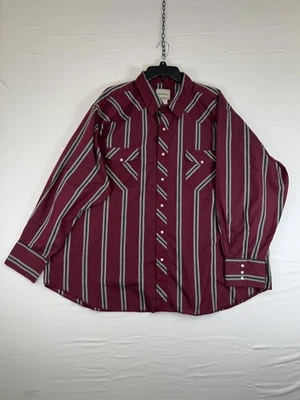 Frontier Western Shirt Mens 3XL Burgundy Striped Pearl Snap Long Sleeve Cowboy - Image 1 of 4