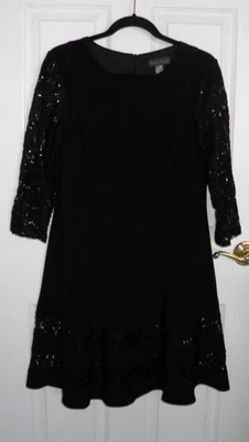 Jessica Howard, black, sequined lace, lined,  Holiday cocktail party dress. 12 P - Image 1 of 4