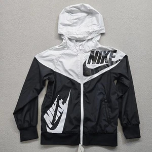 NIKE Sportswear Windrunner Youth XS Jacket Full Zip Black White Big NSW Logo - Picture 1 of 14