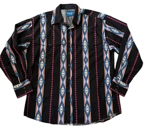 Vintage 90s Wrangler Aztec Pearl Snap Western Cowboy Shirt Stripe USA Size XL - Picture 1 of 13