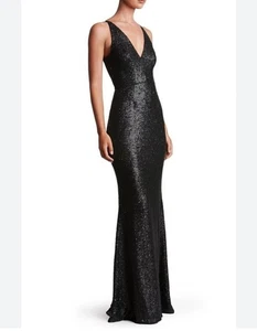 Dress the Population Harper Dress  Size Small Mermaid Black Sequin V Maxi EUC - Picture 1 of 14