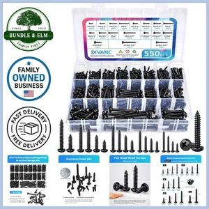 Kit surtido de tornillos para madera de acero inoxidable 550 piezas cabeza de sartén negra autorroscantes... - Imagen 1 de 10