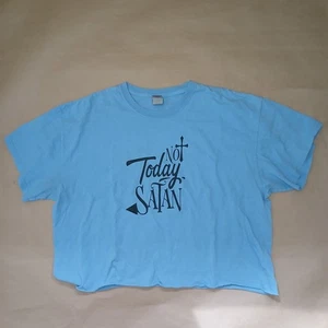 Cropped T-Shirt Not Today Satan Blue Crew Neck Raw Hem Graphic Tee Humor - Bild 1 von 7