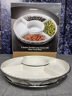 Godinger Silver 5 Section Porcelain Lazy Susan With Rack Party’s Holidays Food - Image 1 of 4