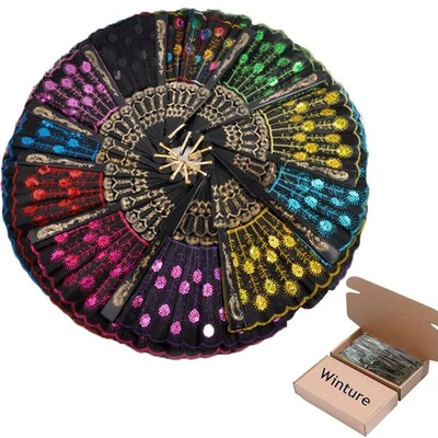 10 PIEZAS Abanicos de Mano Pavo Real, Abanico de Mano Plegable Español, Abanicos de Baile de Flores, Suma... Foto 1 de 4