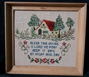 CABAÑA/FLORES VINTAGE PUNTO DE CRUZ/PUNTO DE AGUJA "BENDICE ESTA CASA"... - Imagen 1 de 12