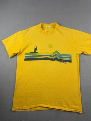 Vintage Hawaii T Shirt Adult Size Large Yellow Hanes Beefy T USA Made Beach 70s - Image 1 of 4