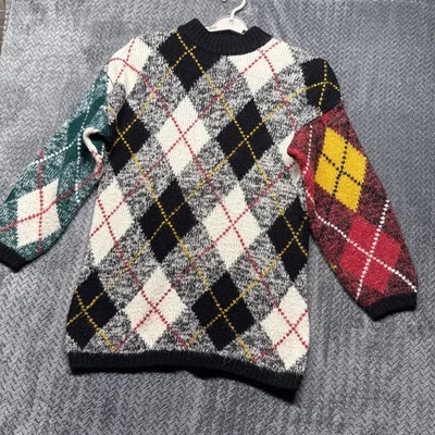 VTG Kitty Hawk Argyle Sweater M Multicolor Patchwork 80s 90s Retro Unisex Cozy - Image 1 of 4