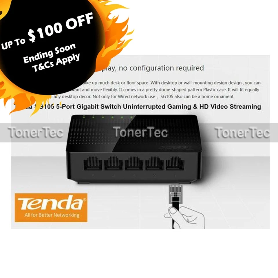 Tenda 5-Port 10/100/1000Mbps Ethernet Switch Hubs for PC/Laptop TL-SG105 - image 1 of 1