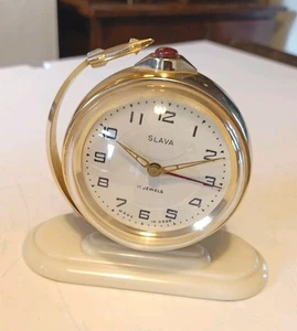 Vintage SLAVA Globe Rocket Alarm Clock USSR Ticking Away NICELY Alarm Works - Picture 1 of 16