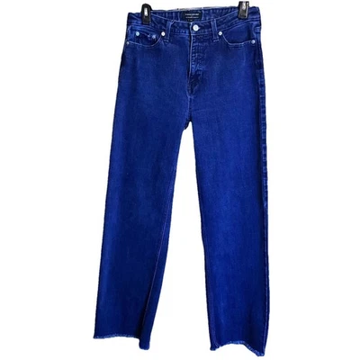 Banana Republic Tall Ultra High Rise Jeans Blue Frayed Whiskered Hem 29 8 - Image 1 of 4