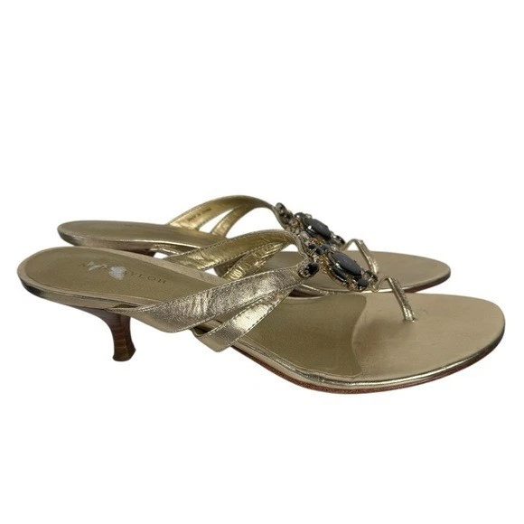 Сандалии на котятином каблуке с золотыми камнями Ann Taylor, размер 8 - Изображение 1 из 4