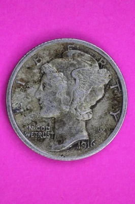 Toned High Grade 1916 P Mercury Dime Guaranteed Authentic & Genuine Coin 1818 - Image 1 of 3
