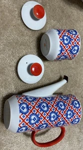 Taste Setter Collection Sugar Bowl and Creamer Set Blue Hearts Red Stripes & Lid - Picture 1 of 16
