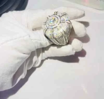 3 克拉圆形切割真莫桑石定制男式小指戒指 14k 镀白金 — 第 1/4 张图片