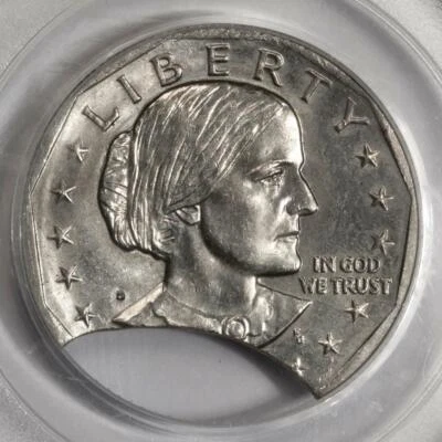 PCGS MS62 Large 20% Clip Susan B Anthony Dollar Mint Error Rare SBA Error Type - Image 1 of 4