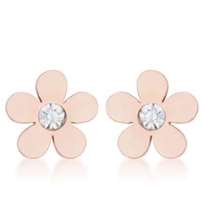 Aretes con flores de acero inoxidable enchapados en oro rosa de 0,3 quilates de margarita Foto 1 de 3
