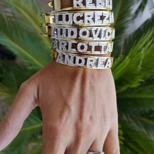 Bracciale Argento 925 Fascia Manetta con nome Zirconi cuore stella regalo donna - Foto 1 di 4