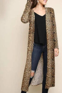 DAMEN UMGEE MEHRFARBIG NEUTRAL JAGUAR PRINT LANGARM STAUBTUCH OFFENE CARDIGAN ~S - Bild 1 von 4