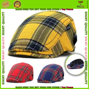 Plaid Tartan Berets Cap Men Women Cabbie Gatsby Golf Driving Painter Hat - Picture 1 of 10