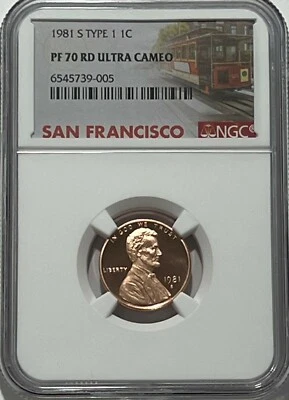 1981 S Type 1 NGC PF70 Rd Ultra Cameo Proof Lincoln Memorial Penny 1c Trolley - Image 1 of 3