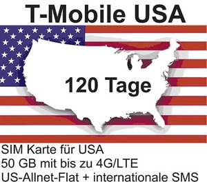 T-Mobile USA Prepaid SIM z 50 GB / 5G + US-Allnet-Flat na 120 dni - Zdjęcie 1 z 1