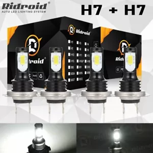 4Pcs H7 LED Headlight Combo Bulbs Kit High + Low Beam 6000K Super White Bright - Picture 1 of 24