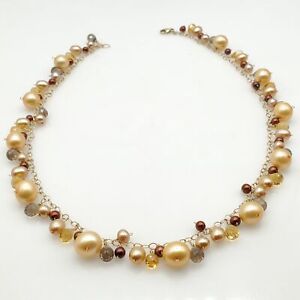 Jewelmak 14k Gold Faux Pearl Citrine Pearl Necklace approx16in Beaded  28.32g