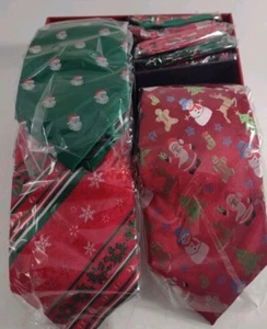 Christmas Ties for Men New Year Red Snowman Snowflake Silk Woven Neckties & P... - Picture 1 of 4