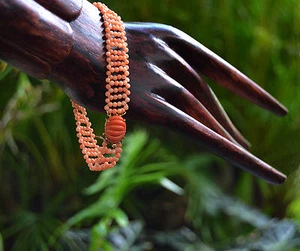 Hawai'ian Estate CORAL Oval Carved Cabochon Clasp 14k Beaded Bracelet 9.4" - Picture 1 of 4