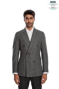 $2150 LUIGI BORRELLI "FIRENZE" HandSewn Gray Double Breasted Jacket Donegal Wool - Picture 1 of 7